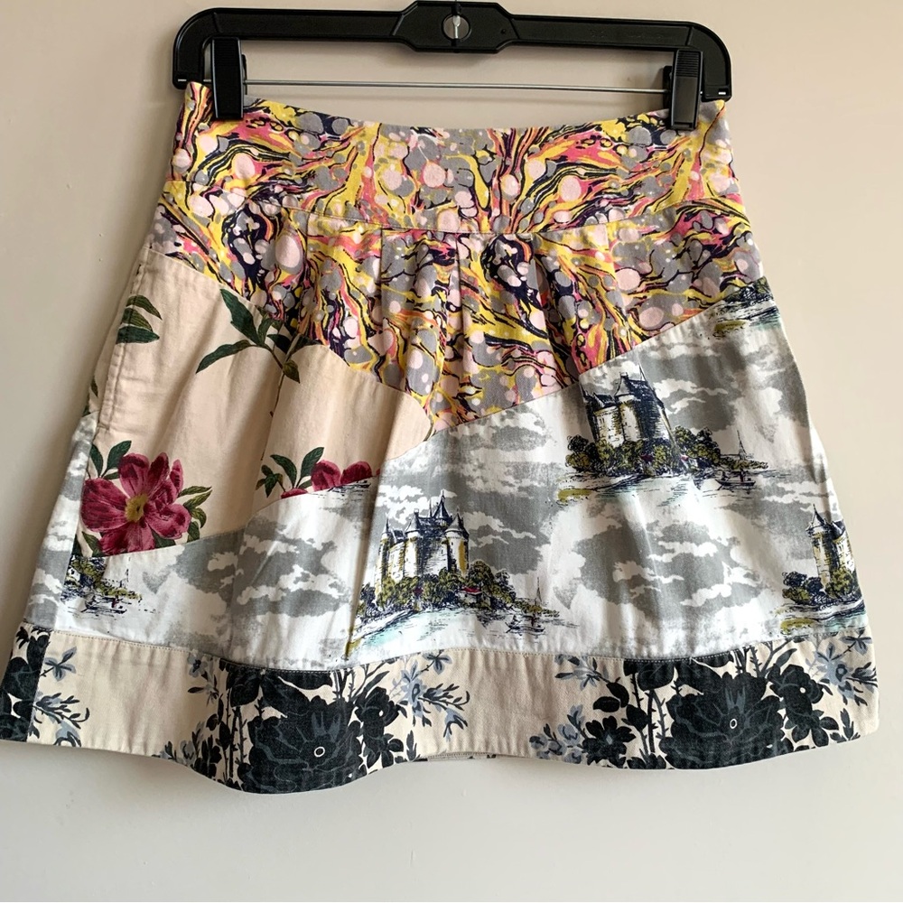Leifnotes Printed A-Line Mini Skirt Size 6 Cotton